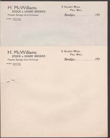 Document - CAMBRIDGE PRESS COLLECTION: LETTER PAPER - H. MCWILLIAM STOCK AND SHARE BROKER