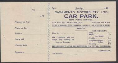 Document - CAMBRIDGE PRESS COLLECTION: RECEIPT - CASAMENTO MOTORS