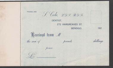 Document - CAMBRIDGE PRESS COLLECTION: RECEIPT - S. COLE DENTIST