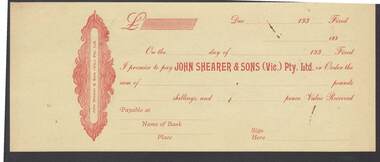 Document - CAMBRIDGE PRESS COLLECTION: PROMISSORY NOTE - JOHN SHEARER AND SONS