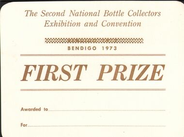 Document - JAMES LERK COLLECTION: AWARD CARD SECOND NATIONAL BOTTLE COLLECTIONS EXHIBITION