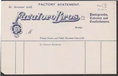 Document - CAMBRIDGE PRESS COLLECTION: FACTORY STATEMENT - FAVALORO BROS
