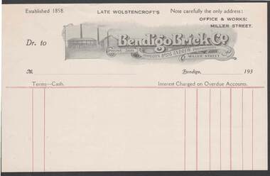 Document - CAMBRIDGE PRESS COLLECTION: ACCOUNT - BENDIGO BRICK COMPANY