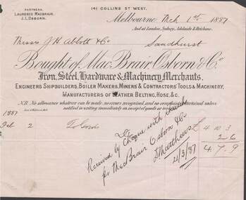 Document - MACBRAIR, OSBORN & CO INVOICE