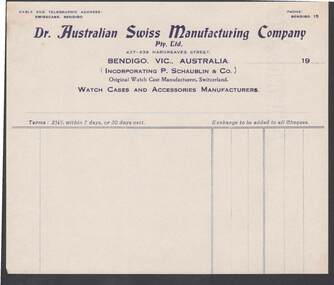 Document - CAMBRIDGE PRESS COLLECTION: ACCOUNT - AUSTRALIAN SWISS MANUFACTURING COMPANY