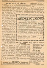 Document - LYDIA CHANCELLOR COLLECTION;  AUSTRALIAN COMFORTS FUND. GOLDEN SQUARE BRANCH