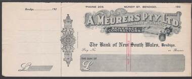 Document - CAMBRIDGE PRESS COLLECTION: CHEQUE - A. MEURERS