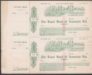 Document - CAMBRIDGE PRESS COLLECTION: CHEQUES - POTTER BROS