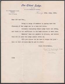 Document - CAMBRIDGE PRESS COLLECTION: LETTER - CHISEL LODGE NO. 434