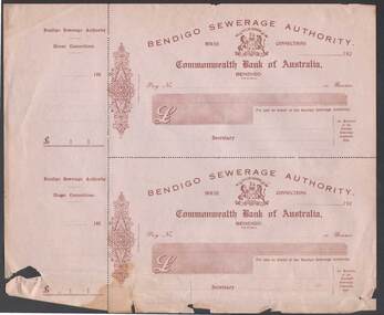 Document - CAMBRIDGE PRESS COLLECTION: CHEQUES - BENDIGO SEWERAGE AUTHORITY