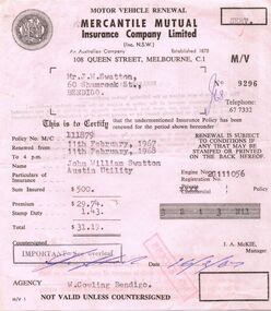 Document - J W SWATTON COLLECTION: MERCANTILE MUTUAL RECEIPT