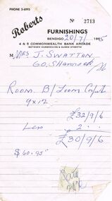 Document - J W SWATTON COLLECTION: ROBERTS FURNISHINGS ACCOUNT