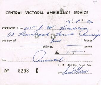 Document - J W SWATTON COLLECTION: AMBULANCE SERVICE RECEIPT