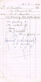 Document - J W SWATTON COLLECTION: J.A. HUNTER ACCOUNT