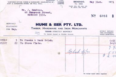 Document - J W SWATTON COLLECTION: HUME& ISER STATEMENT