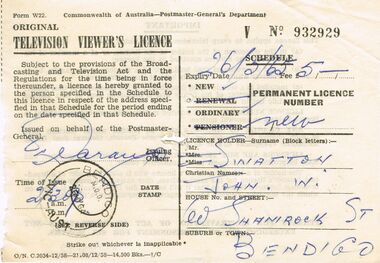Document - J W SWATTON COLLECTION: TELEVISION VIEWER'S LICENCE