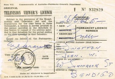 Document - J W SWATTON COLLECTION: TELEVISION VIEWER'S LICENCE