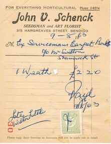 Document - J W SWATTON COLLECTION: JOHN SCHENCK INVOICE