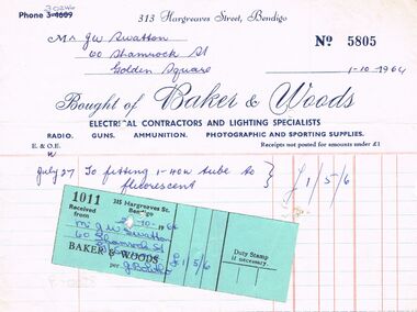 Document - J W SWATTON COLLECTION: BAKER & WOODS INVOICE