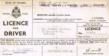 Document - J W SWATTON COLLECTION: LICENCE FOR DRIVER