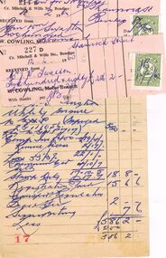 Document - J W SWATTON COLLECTION: ACCOUNT AND RECEIPT FROM W. COWLING