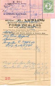 Document - J W SWATTON COLLECTION: ACCOUNT AND RECEIPT FROM W. COWLING
