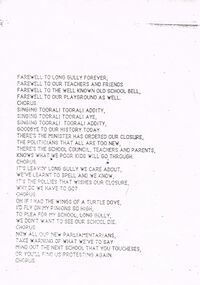 Document - SHEET WITH WORDS FOR SONG ''FAREWELL TO LONG GULLY FOREVER''