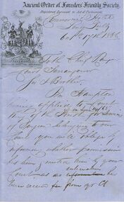 Document - ANCIENT ORDER OF FORESTERS NO. 3770 COLLECTION: CORRESPONDENCE
