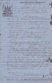 Document - ANCIENT ORDER OF FORESTERS NO. 3770 COLLECTION: CORRESPONDENCE