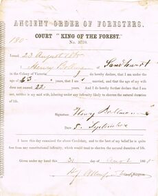 Document - ANCIENT ORDER OF FORESTERS NO. 3770 COLLECTION: CORRESPONDENCE