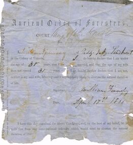 Document - ANCIENT ORDER OF FORESTERS NO. 3770 COLLECTION: CORRESPONDENCE