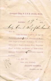Document - ANCIENT ORDER OF FORESTERS NO. 3770 COLLECTION: CORRESPONDENCE