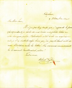 Document - JAMES TAYLOR COLLECTION: TAYLOR LETTER WRITTEN IN FRENCH, 1845