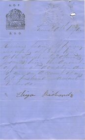 Document - ANCIENT ORDER OF FORESTERS NO. 3770 COLLECTION: CORRESPONDENCE