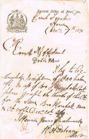 Document - ANCIENT ORDER OF FORESTERS NO. 3770 COLLECTION: CORRESPONDENCE