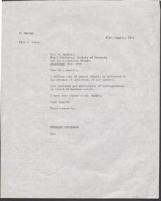 Document - MRS M MAXWELL, ROYAL HISTORICAL SOCIETY OF VICTORIA, 21 August 1972