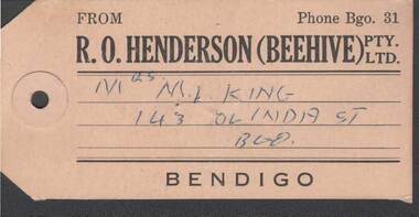 Ephemera - R.O.HENDERSON TAG