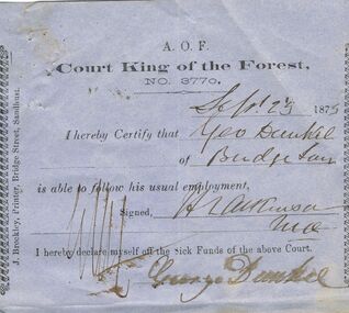 Document - ANCIENT ORDER OF FORESTERS NO. 3770 COLLECTION: CORRESPONDENCE