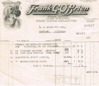 Document - OWEN WILLIAMS COLLECTION: FRANK G. O'BRIEN INVOICE : 26 APRIL 1935, 26/04/35