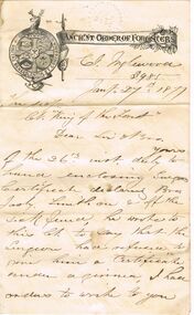 Document - ANCIENT ORDER OF FORESTERS NO. 3770 COLLECTION: CORRESPONDENCE