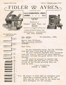 Document - OWEN WILLIAMS COLLECTION: FIDLER & AYRES LETTER : 9 NOVEMBER 1920, 09/11/1920