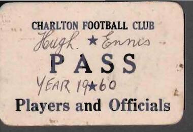 Document - TERRY DAVIDSON COLLECTION: CHARLTON FOOTBALL CLUB PASS, 1960