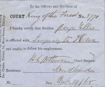 Document - ANCIENT ORDER OF FORESTERS NO. 3770 COLLECTION: CORRESPONDENCE
