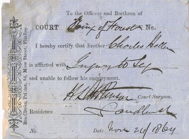 Document - ANCIENT ORDER OF FORESTERS NO. 3770 COLLECTION: CORRESPONDENCE
