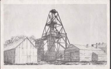 Artwork,other - NORM HARRIS COLLECTION: CHARCOAL SKETCH OF CENTRAL DEBORAH MINE BY R. HEDDLE