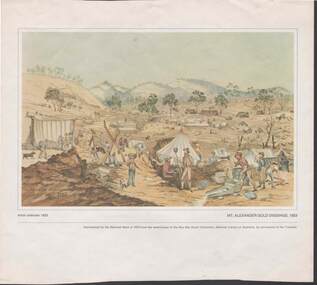 Painting - CAROL HOLSWORTH COLLECTION: 1970 NATIONAL BANK PAINTING  'MT. ALEXANDER GOLD DIGGINGS, 1853'