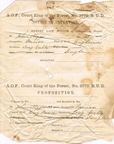 Document - ANCIENT ORDER OF FORESTERS NO. 3770 COLLECTION: CORRESPONDENCE