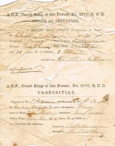 Document - ANCIENT ORDER OF FORESTERS NO. 3770 COLLECTION: CORRESPONDENCE