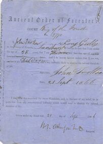 Document - ANCIENT ORDER OF FORESTERS NO. 3770 COLLECTION: CORRESPONDENCE