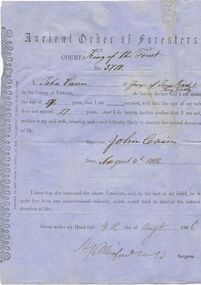 Document - ANCIENT ORDER OF FORESTERS NO. 3770 COLLECTION: CORRESPONDENCE